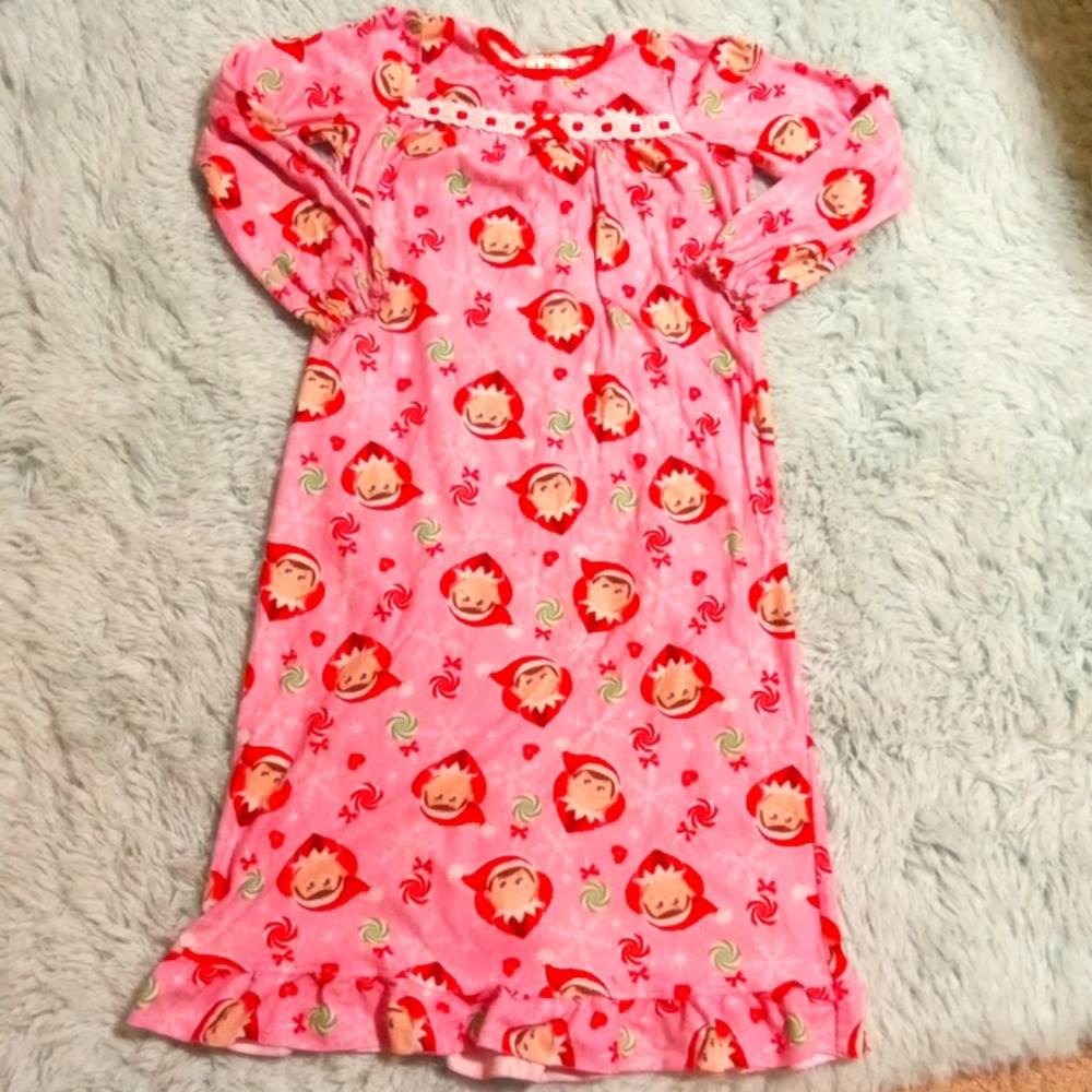 Girl size 8 pink and red nightdress with elves.